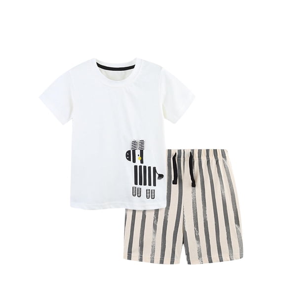 IFNWSV Boys Summer Outfits Kids Casual Loose Short Sleeve with Elastic Waist and Shorts Two Piece Set White 6 Years
