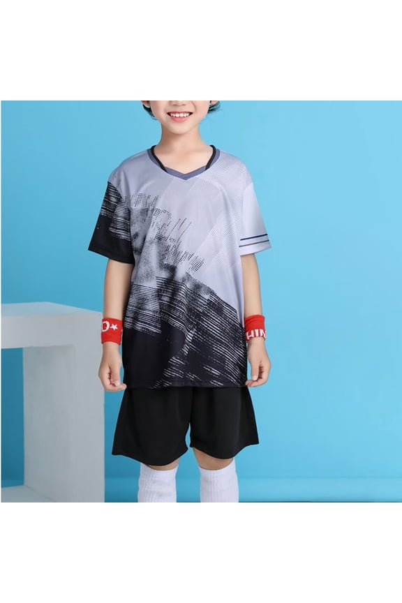 IFNWSV Boys Summer Outfits Kids Gradient Basketball Suit Set Training Kit Sweat Absorbing Side Pockets Sports Suit Gray 12 Years