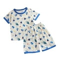 thumbnail image 1 of IFNWSV Boys Summer Outfits Kids Round Neck Short Sleeve Shirt Elastic Waisted Shorts Mid Size Teens Casual Home Clothes Set Blue 5 Years, 1 of 3
