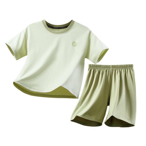 IFNWSV Boys Summer Outfits Kids Solid Color Round Neck Short Sleeve Set for Teens Casual Candy Color Home Clothes Short Sleeve Shorts Two Piece Set Green 5 Years