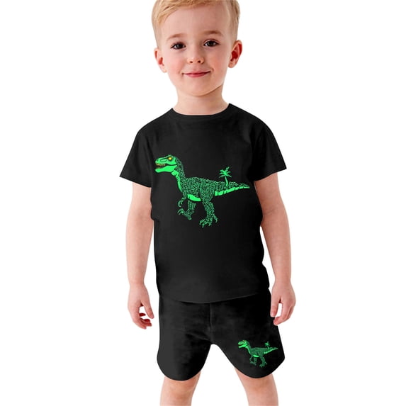 IFNWSV Boys Summer Outfits Toddler Kids Casual Dinosaur Print Short-sleeved Shorts Clothes Set Black 3 Years