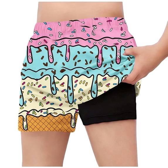 IFNWSV Boys Summer Shorts Ice Cream Print Drawstring Elastic Waist Quick Dry Casual Beach Pants Beige 12-13 Years