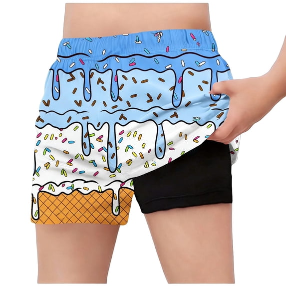 IFNWSV Boys Summer Shorts Ice Cream Print Drawstring Elastic Waist Quick Dry Casual Beach Pants Blue 12-13 Years