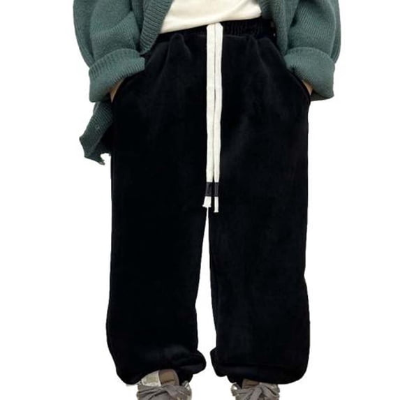 IFNWSV Boys Sweatpants Double Sided Fleece Lined Thermal Tapered Leg Drawstring Elastic Waist Winter Long Pants Black 1-2 Years