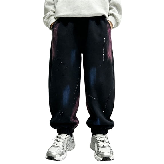 IFNWSV Boys Sweatpants Solid Color Elastic Waist Drawstring Side Pocket Casual Athletic Pants Spring Fall Long Pants Black 5-6 Years