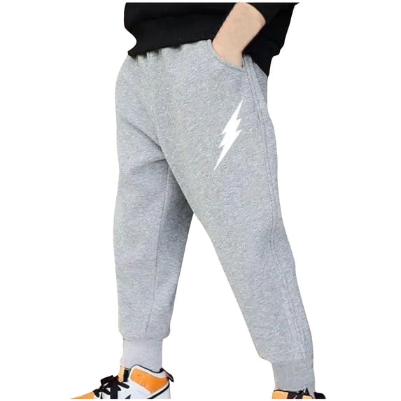 IFNWSV Boys Sweatpants Solid Color Lightning Print Elastic Waist Drawstring Side Pocket Casual Joggers Long Pants Gray 10-11 Years