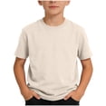 thumbnail image 1 of IFNWSV Boys T Shirts Kids Solid Color Short Sleeve Mid Size Children T-shirt Top Summer Round Neck Short Sleeve Shirt Beige 3-4 Years, 1 of 6