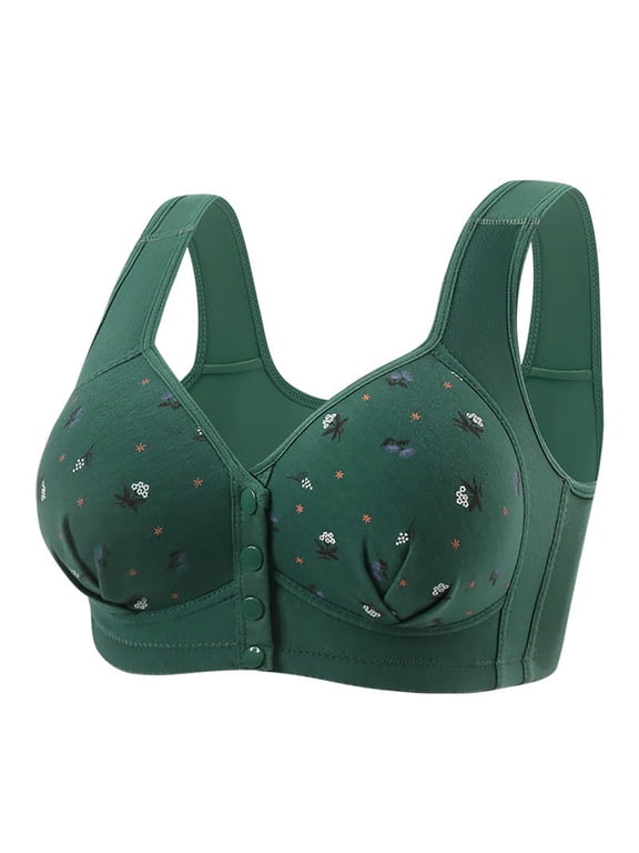 Bralettes for Women Front Closure Push Up Breathable Seamless No Underwire Daily Comfort Light Support Bra Green 40BC