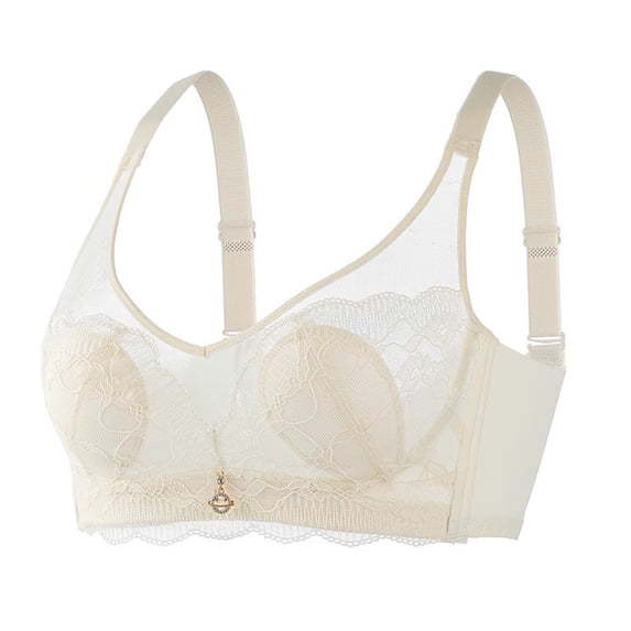 IFNWSV Bras for Women Lace Trim Wireless Push Up Breathable Soft Lightweight Daily Full Coverage Support Bra Beige 36BC