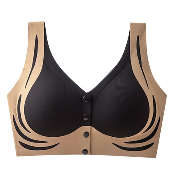 IFNWSV Bras for Women No Underwire Front Closure Seamless Push Up Lightweight Breathable Daily Full Coverage Comfort Bra Black 46D