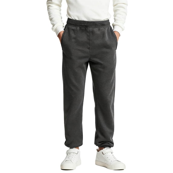 IFNWSV Cargo Pants for Boys Solid Fleece Lined Thermal Elastic Waist Side Pocket Tapered Leg Sweatpants Winter Long Dark Gray 10-11 Years