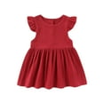 thumbnail image 1 of IFNWSV Dresses Girls Flutter Sleeves Round Neck Solid Color Cotton Linen Blend Dress Knee Length 3 Months, 1 of 7