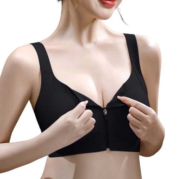 IFNWSV Front Zip Sports Bras for Women Breathable Easy On Off Full Coverage Daily Workout Comfort Black 3XL