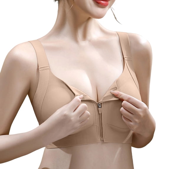 IFNWSV Front Zip Sports Bras for Women Breathable Easy On Off Full Coverage Daily Workout Comfort Khaki XL