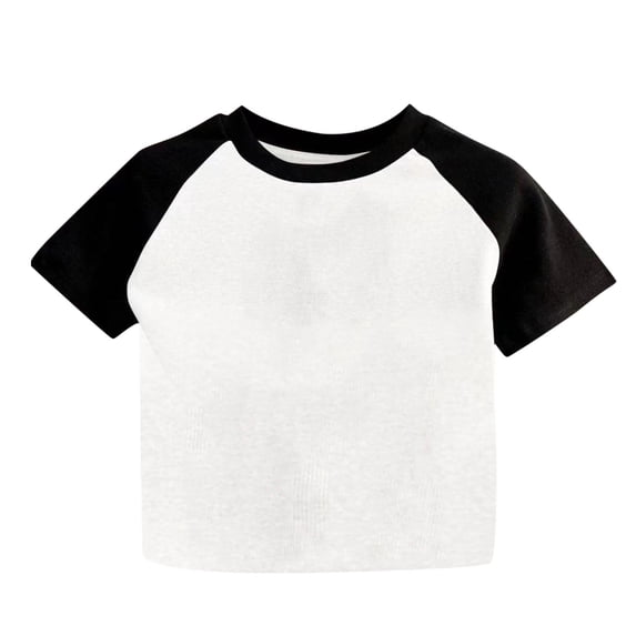 IFNWSV Girl Tops Kids Color Matching All-match Short-Sleeve T-shirt Bottoming Shirt Top for Middle and Large Kids White 5 Years