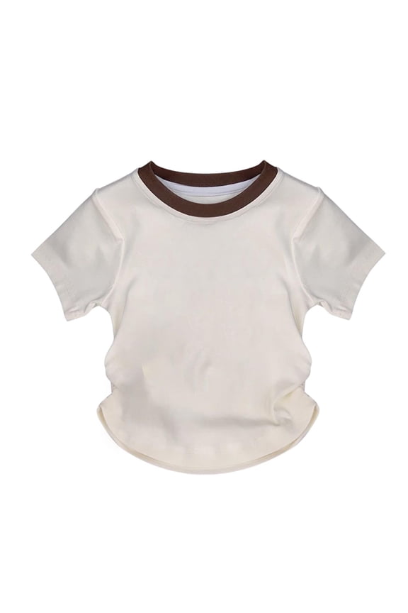 Girl Tops Kids Color Matching All-match Short-Sleeve T-shirt Bottoming Shirt Top for Middle and Large Kids White 7 Years