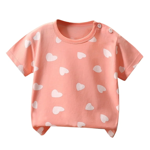 IFNWSV Girl Tops Kids Print Round Neck Short Sleeve T-shirt Top Pink 6-8 months
