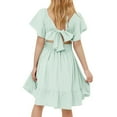 thumbnail image 1 of IFNWSV Girl Tops Ruffle Short Sleeve Tie Back Dress Kids Off Shoulder A-line Dresses Mint Green 10 Years, 1 of 7