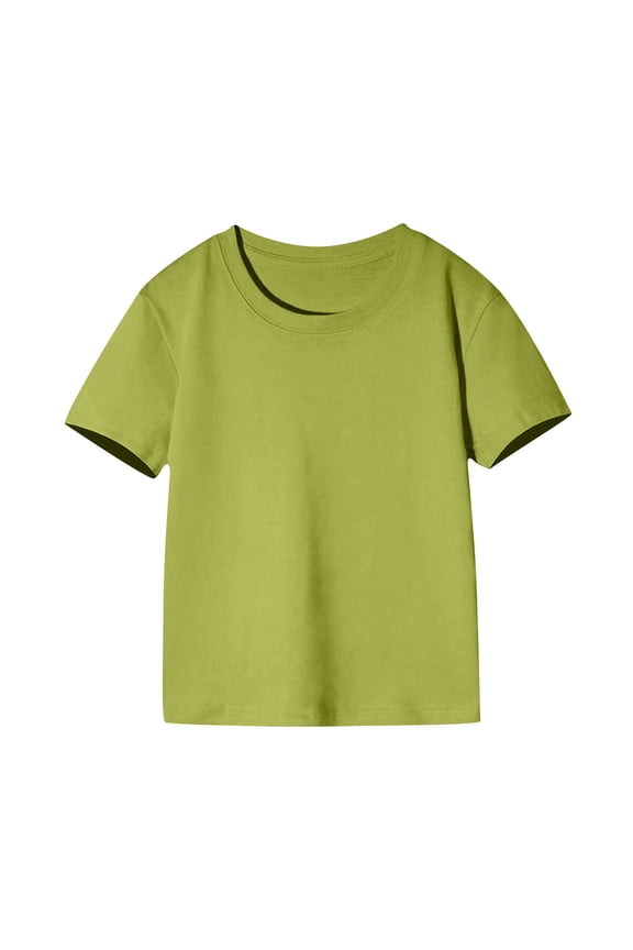 Girl Tops Toddler Kids Comfortable Solid Color Short Sleeve Cotton T-shirt Army Green 2 Years