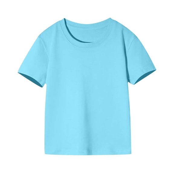 IFNWSV Girl Tops Toddler Kids Comfortable Solid Color Short Sleeve Cotton T-shirt Blue 10 Years