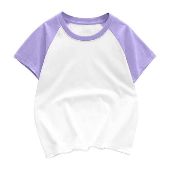 IFNWSV Girl Tops Toddler Kids Comfortable Solid Color Short Sleeve Cotton T-shirt Purple 10-12 Years