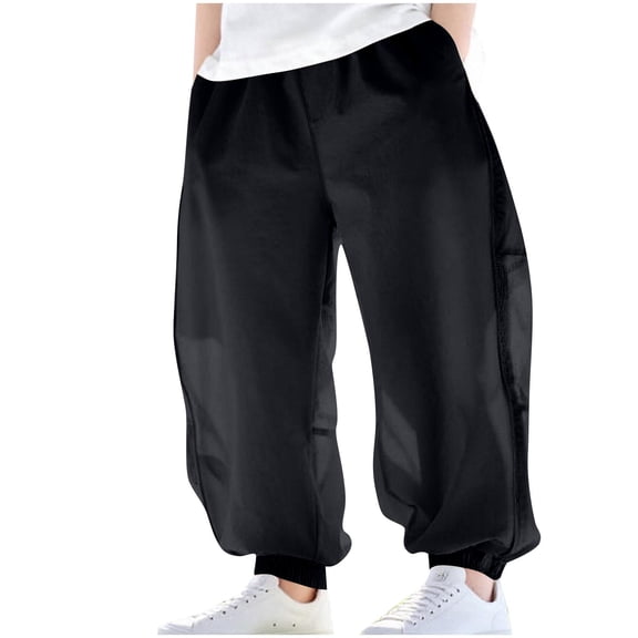 IFNWSV Girls Athletic Pants Solid Color Mesh Breathable Thin Mosquito Proof Trousers with Pockets Reflective Strip Black 9 Years