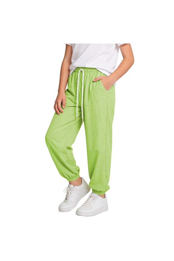 Girls Athletic Pants Solid Cooling Anti Mosquito Ice Silk Quick Dry Sweatpants Green 9-10 Years