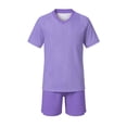 thumbnail image 1 of IFNWSV Girls Athletic Sets 2 Piece Short Sleeve Round Neck Thin and Breathable Top and Shorts with Pocket Set Purple 4-5 Years, 1 of 7