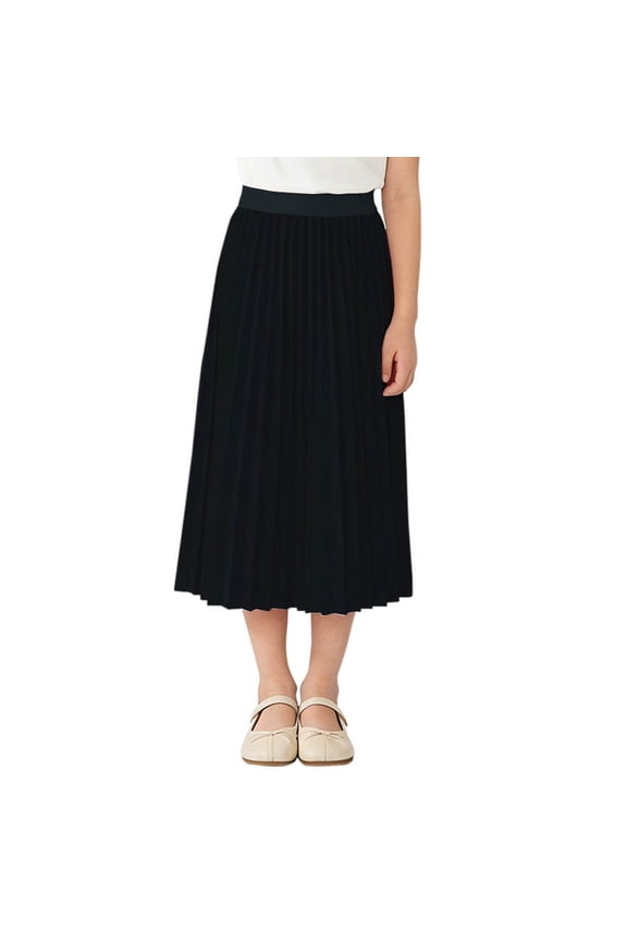 Girls Athletic Skirt Knee Length Elastic Waist Pleated Pattern Chiffon Fabric Skirt 10-11 Years