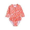 thumbnail image 1 of IFNWSV Girls Bathing Suit Kids Print Long Sleeve Cute Flounce Swimsuit for Orange 5 Years, 1 of 7