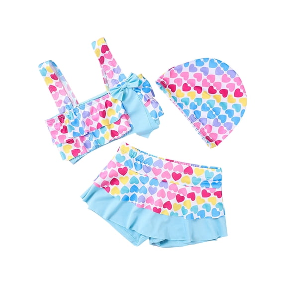 IFNWSV Girls Bathing Suit Toddler Kids Babys Fashion Cute Heart Print Swimming Trunks Seaside Swimming Swimsuit Set Blue 9 Years