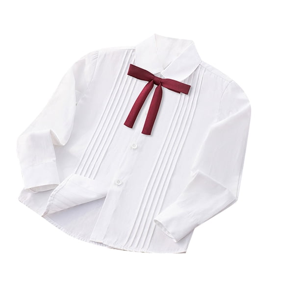 IFNWSV Girls Blouse Long Sleeve Collared Button Front Lace Trim Solid Pullover Top for School Uniform Red 4-6 Years
