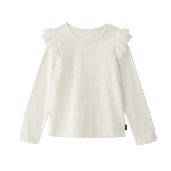 IFNWSV Girls Blouse Long Sleeve Round Neck Solid Flying Sleeve Lightweight Soft Classic Pullover Shirt White 4 Years