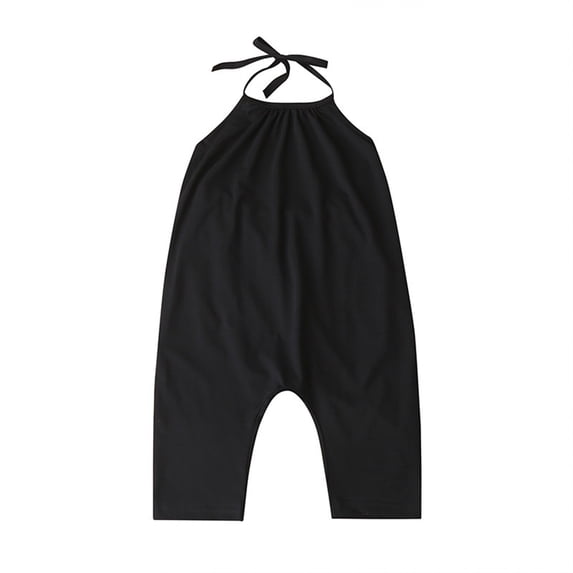 IFNWSV Girls Casual Pants Solid Spaghetti Strap Romper Open Back Summer Jumpsuit Black 6 Years