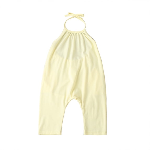 IFNWSV Girls Casual Pants Solid Spaghetti Strap Romper Open Back Summer Jumpsuit Yellow 10 Years