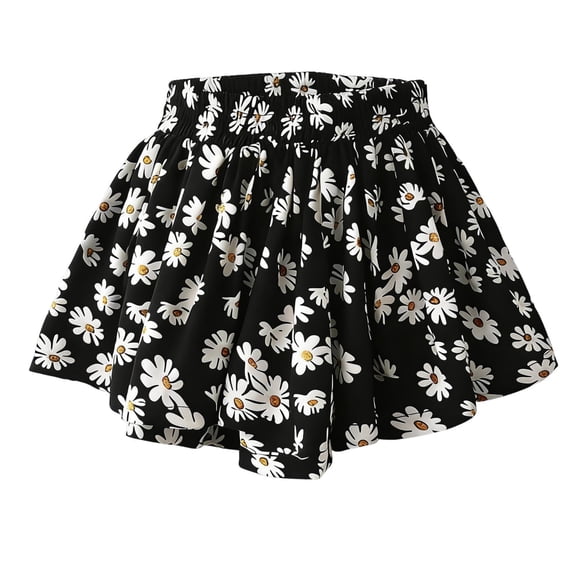 IFNWSV Girls Casual Skirt Knee Length Elastic Waist Solid Color Cotton Blend Skirt 1-2 Years