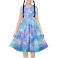 thumbnail image 1 of IFNWSV Girls Dance Dress Sleeveless Round Neck Floral Print A Line Waist Cinched Casual Summer Swing Dress Blue 5 Years, 1 of 6