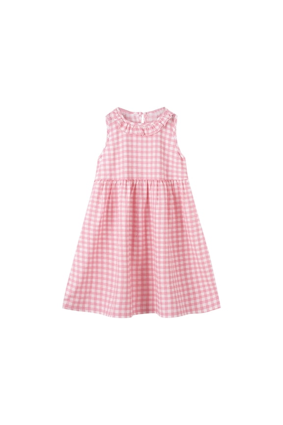 Girls Dresses Sleeveless Peter Pan Collar Print Pattern Cotton Blend Dress Knee Length for 2-10 Years Girls