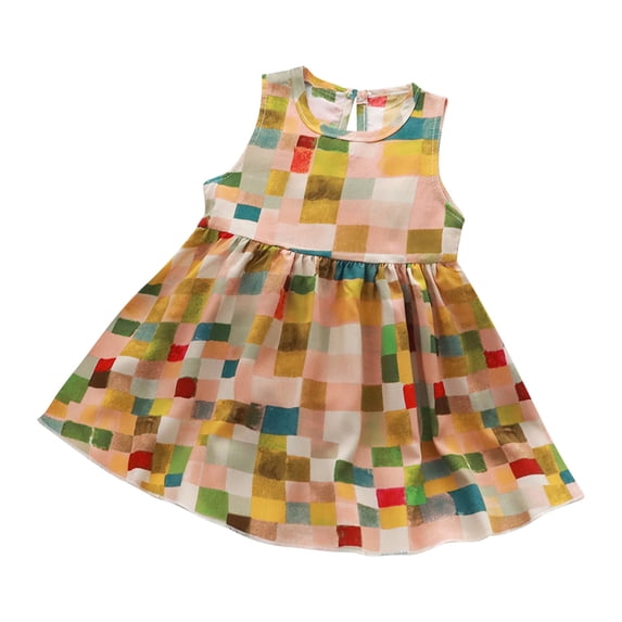 IFNWSV Girls Dresses Sleeveless Round Neck Print Pattern Cotton Blend Dress Knee Length 10 Years