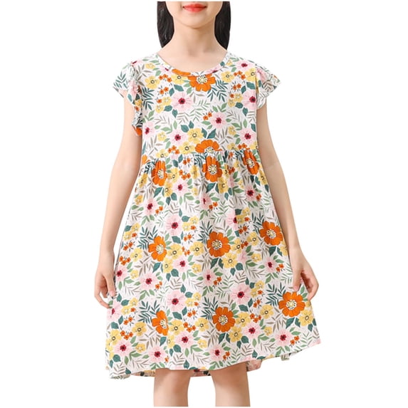 IFNWSV Girls Dresses Sleeveless Round Neck Print Pattern Cotton Blend Dress Knee Length for 2-10 Years Girls Casual