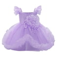 thumbnail image 1 of IFNWSV Girls Dresses Summer One Year Old Baby Skirt Baby Flying Sleeves Wave Mesh Bow Princess Skirt Formal Dress Performance Outfit Purple 6 Months, 1 of 7
