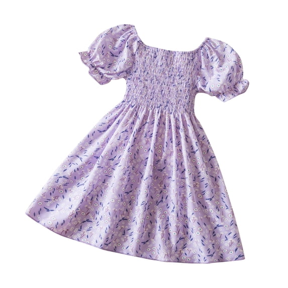 IFNWSV Girls Summer Dress Summer Sleeveless Ruffled Lace Round-Neck Embroidery Mesh Princess Bow Skirt Purple 5 Years