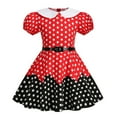 thumbnail image 1 of IFNWSV Girls Dresses Ummer Waist Collection Polka Patchwork Doll Neck Short Sleeve Round Neck Dress Red 4-5 Years, 1 of 5