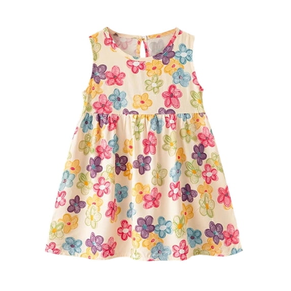 IFNWSV Girls Floral Print Sleeveless Summer Dresses Cotton A Line Beach Sundress Casual Dress with Pockets Multicolor 8-9 Years