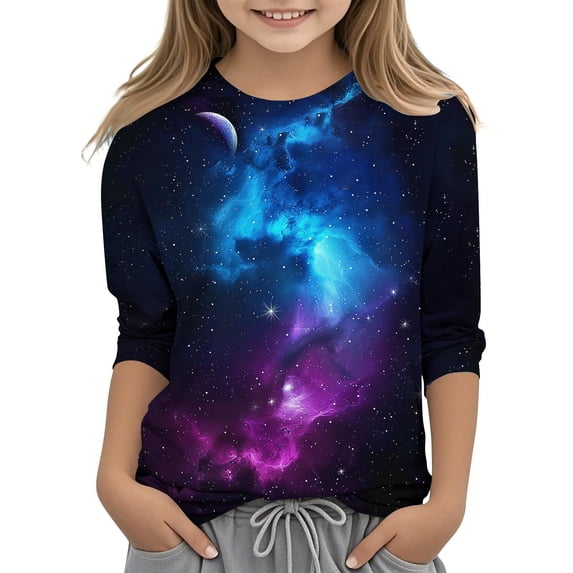 IFNWSV Girls Graphic Tees 3/4 Sleeve Round Neck Star Print Pullover Top Casual Lightweight Knit Shirt Multicolor 3 Years