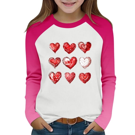 IFNWSV Girls Graphic Tees Long Sleeve Round Neck Color Block Raglan Pullover Top Casual Print Shirt Pink 2 Years