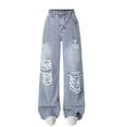 thumbnail image 1 of IFNWSV Girls Jeans Cherry Print Relaxed Straight Wide Leg Denim Trousers Blue 8-9 Years, 1 of 7
