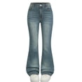 thumbnail image 1 of IFNWSV Girls Jeans Solid Slim Stretch Slight Flare Denim Long Pants Light Blue 6-7 Years, 1 of 7
