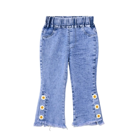 IFNWSV Girls Jeans Stretchy Flared Denim Pants with Button Side Split Detail Slim Fit Pull On Casual Light Blue 3-4 Years