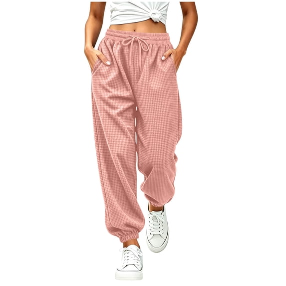 IFNWSV Girls Jogger Pants Knit Elastic Waist Drawstring Cuffed Sweatpants with Pockets Fall Winter Pink 5-6 Years